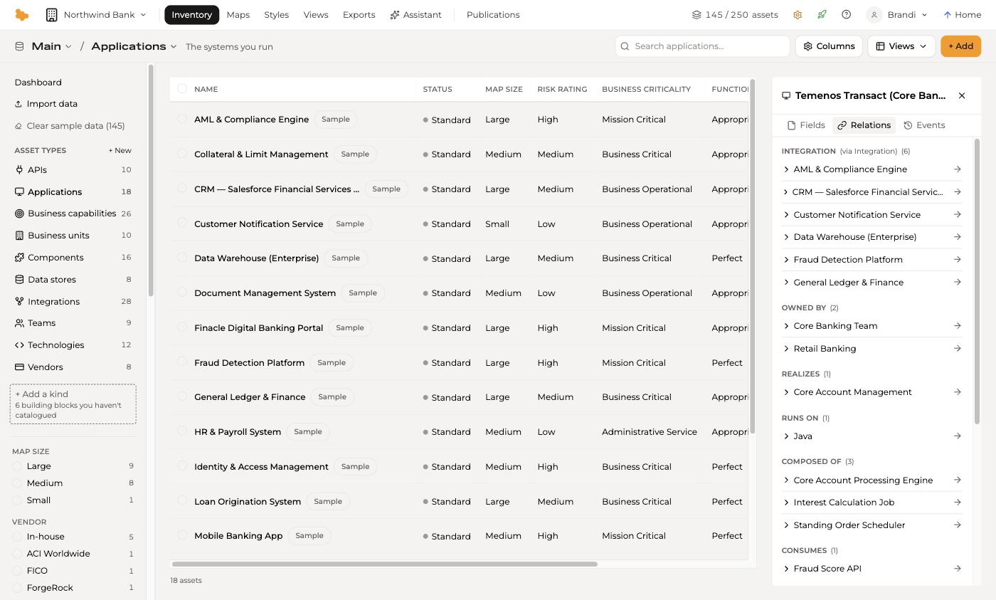 The Relations tab on an asset, grouped by relationship type